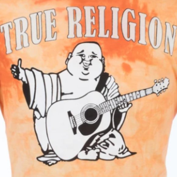 TRUE RELIGION Mens Short Sleeve BUDDHA LOGO Crewneck TIE DYE T-Shirt (Orange) - Picture 4 of 5